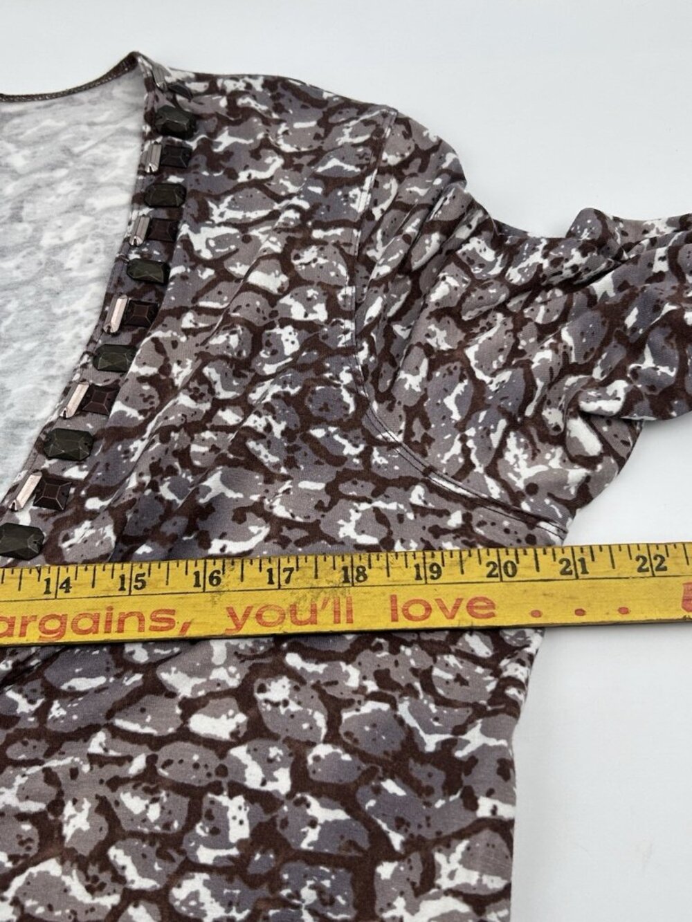 Cabi Womens Cobblestone Tie Front Cardigan Top Brown White 3/4 Sleeve Stretch XL - Picture 9 of 11